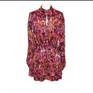 House of Harlow 1960 REVOLVE BurgundyPrint long sleeve boho mini dress Sz 2